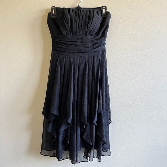 DAVID'S BRIDAL Chiffon Dress with Layered Skirt Strapless Black Womens S… - Picture 2 of 5
